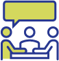Illustration of three people at a table and one person is speaking